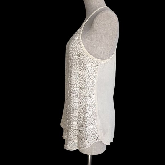 Solitaire Cream Sleeveless Halter Top Crochet Overlay Racerback Womens Size L ? - Picture 5 of 8